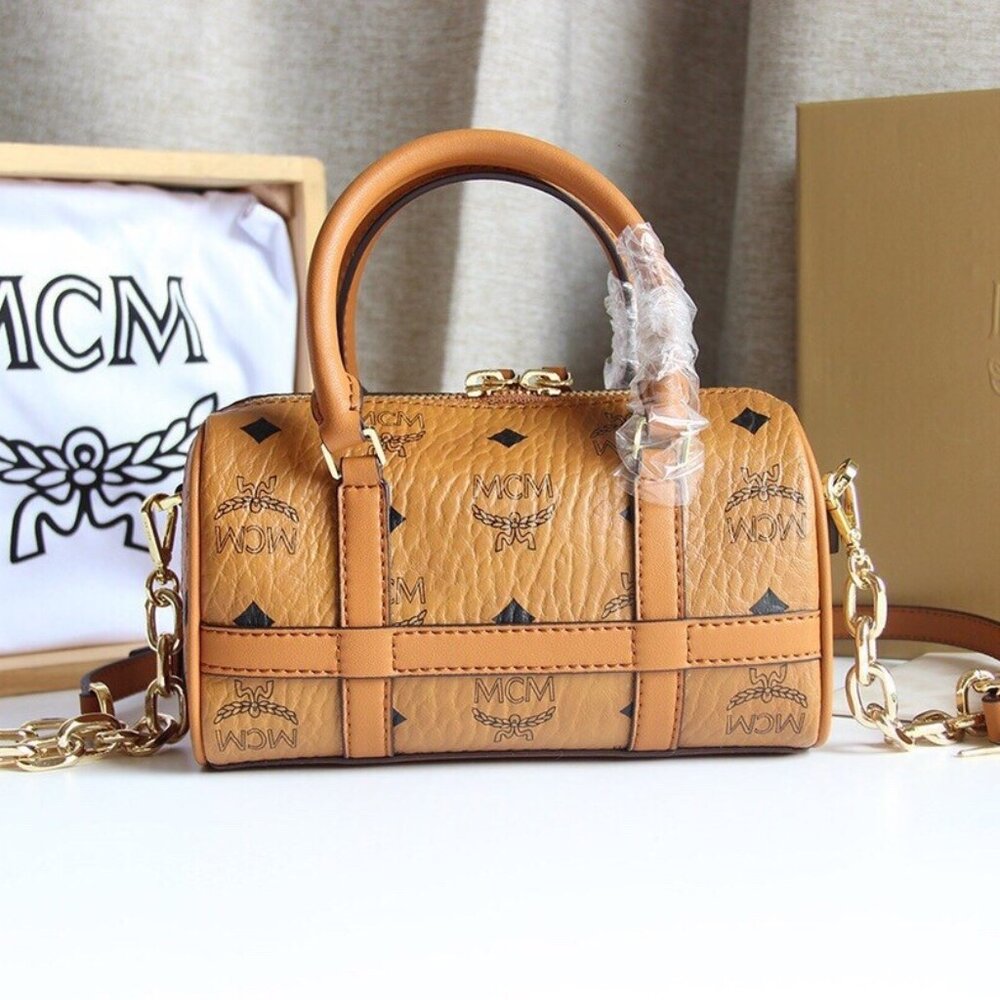 Women's MCM Delmy Visetos Print Leather Boston Handbag Shoulder Crossbody Bag